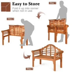 Costway 49'' Outdoor Folding Bench Eucalyptus Wood Backrest Armrest Patio Garden -Costway GUEST 194ebb28 953f 42c2 be4e 9dd806b554ac