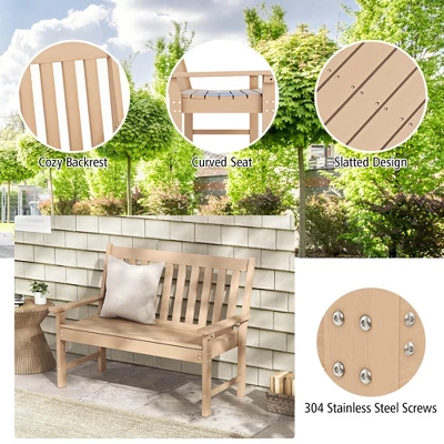 Costway Garden Bench All-Weather HDPE 2-Person Outdoor Bench For Front Porch Backyard Black/White/Gray/Beige 8 Costway Garden Bench All-Weather HDPE 2-Person Outdoor Bench For Front Porch Backyard Black/White/Gray/Beige - Image 6