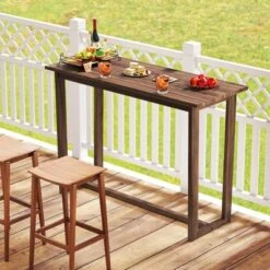 Costway 59 Inch Outdoor Bar Table With Slatted Top Rectangular Pub Table For Hot Tub -Costway GUEST 1988c0d9 e986 4778 8120 55b1bcf666be