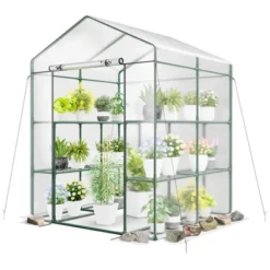 Costway Portable Mini Greenhouse With 3 Tiers 8 Shelves Roll-up Zippered Door For Plants -Costway GUEST 19aef961 4599 495a 800f e44cc3b5fb8f
