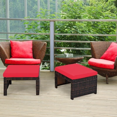 Costway 2PCS Patio Rattan Ottoman Cushioned Seat Foot Rest Furniture TurquoiseRedWhite 6 Costway 2PCS Patio Rattan Ottoman Cushioned Seat Foot Rest Furniture TurquoiseRedWhite - Image 4