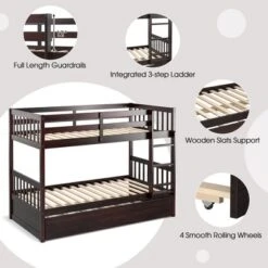 Costway Twin Over Twin Bunk Bed With Twin Trundle Solid Wood Frame Espresso/White -Costway GUEST 19d3a859 b5f6 451c 9d39 2f6f71d52485