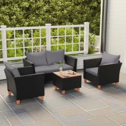 Costway 8 PCS Wicker Patio Furniture Set With Removable Cushions Storage Coffee Table Navy/Gray -Costway GUEST 19f5f6f3 7072 4020 8b4f 5667e74df306