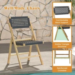 Costway 2/4 Piece Patio Folding Chairs With Woven Rope Seat & High Back Indonesia Teak Wood For Porch Natural&Black -Costway GUEST 1a1d0717 1d8b 4cb2 a30b 0aac6632700a
