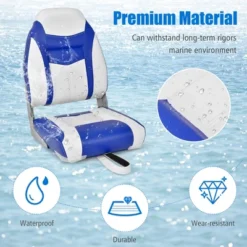 Costway High Back Folding Boat Seats W/ Blue White Sponge Cushion & Flexible Hinges -Costway GUEST 1a2cda04 b616 47b4 b495 046c8271aff4