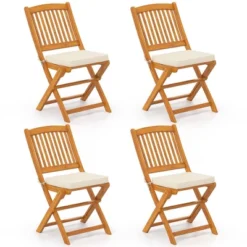 Costway Outdoor Folding Chairs Set Of 4 Acacia Wood High-Back Chair With Seat Cushions Beige/Navy/Red -Costway GUEST 1a8aa487 1194 4b72 9f83 a7aa714416f3