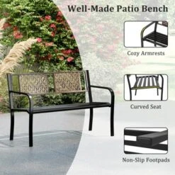 Costway 50" Outdoor Metal Park Bench With Rattan-Like Backrest & Curved Armrests -Costway GUEST 1aaebd46 652d 4965 bc03 9a564cd175aa