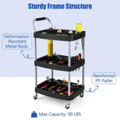 Costway 3 Tier Rolling Tool Cart With Handle Tool Storage Slot Universal Wheels For Garage -Costway GUEST 1ac83fc1 a52b 415b 98b6 1aa49b19c82f