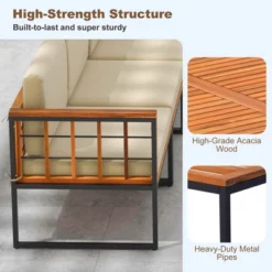 Costway 5 PCS Patio Furniture Set Acacia Wood Sectional Set With Seat & Back Cushions -Costway GUEST 1ae283b9 d7f3 4fd7 be19 90d7586bb94d