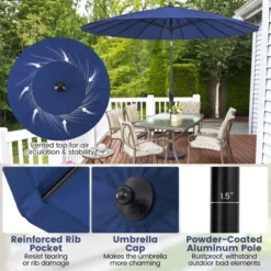 Costway 9 FT Patio Round Market Umbrella With Push Button Tilt, Crank Handle, Vented Top Tan/Navy/Wine/Turquoise -Costway GUEST 1af751a3 e940 40e7 9842 6aea811b26fc