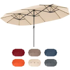 Costway 15.5 FT Extra-Large Patio Umbrella With LED Solar Lights & 12 Heavy-Duty Ribs Beige/Orange/Brown/Gray/Navy/Red -Costway GUEST 1b209a20 1e52 4bdf a607 7b3adc2b707a