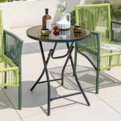 Costway 23'' Round Folding Table Outdoor Patio Bistro Table With Tempered Glass Tabletop