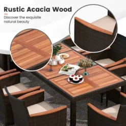 Costway 9PCS Patio Wicker Dining Set Acacia Wood Table Top Umbrella Hole Cushions Chairs -Costway GUEST 1b4a5ae0 6930 4d90 b898 f566c1ea692d