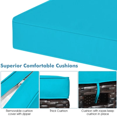 Costway 2PCS Patio Rattan Ottoman Cushioned Seat W/ Foot Rest Turquoise 9 Costway 2PCS Patio Rattan Ottoman Cushioned Seat W/ Foot Rest Turquoise - Image 7