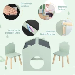 Costway 3 Piece Kids Wooden Table And Chair Set With Blackboard For Drawing Reading Green/Gray/White -Costway GUEST 1b701611 f2ae 46ea 9f2a 1cf29db19561