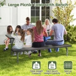 Costway 6 FT Picnic Table Bench Set Outdoor Dining Table & 2 Benches With Metal Frame Green/White/Black/Grey -Costway GUEST 1bb85b26 b6e7 4b74 bcf1 a3fb6ff9a844
