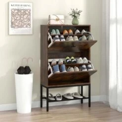 Costway Industrial Shoe Storage Cabinet With 2 Flip Drawers 1 Bottom Metal Shelf Organizer