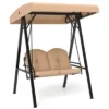 Costway 2-Person Outdoor Porch Swing Swing Loveseat With A-Shaped Metal Stand Beige/Wine/Navy/Gray/Brown