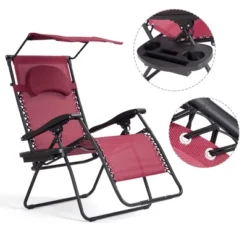 Costway Folding Recliner Zero Gravity Lounge Chair W/ Shade Canopy Cup Holder Wine -Costway GUEST 1bf6f776 35cf 4ff5 b92f 2e1385a91b3d