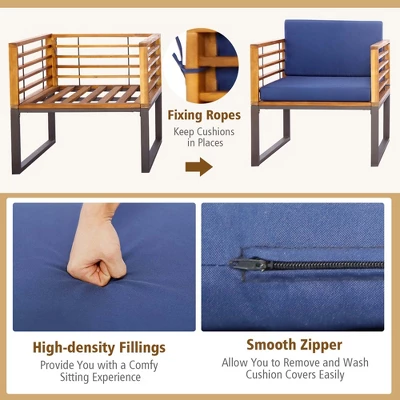 Costway 3pcs Patio Acacia Wood Bistro Conversation Cushioned Chair & Table Set Outdoor 6 Costway 3pcs Patio Acacia Wood Bistro Conversation Cushioned Chair & Table Set Outdoor - Image 4