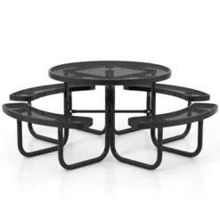 Costway 45" Coated Steel Camping Table Outdoor Round Picnic Table & Bench Set For 8 Black -Costway GUEST 1c2a53e2 d7ba 4157 90e5 8dba4542457b