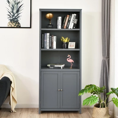 Costway Bookcase Shelving Storage Wooden Cabinet Unit Standing Bookcase W/Doors Gray/White 9 Costway Bookcase Shelving Storage Wooden Cabinet Unit Standing Bookcase W/Doors Gray/White - Image 7