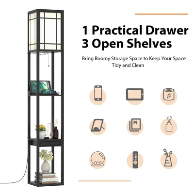 Costway Modern Standing Shelf Floor Lamp W/ 1 Power Outlet & 2 USB Ports For Living Room 7 Costway Modern Standing Shelf Floor Lamp W/ 1 Power Outlet & 2 USB Ports For Living Room - Image 5