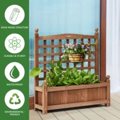 Costway 2 PCS Solid Wood Planter Box With Trellis Weather-Resistant 25"x11"x30" -Costway GUEST 1d1b3d3d bf72 45af 87ef af70bbdbcba8