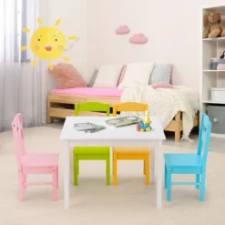 Costway 5 Piece Kids Wood Table Chair Set Activity Toddler Playroom Furniture Colorful -Costway GUEST 1d661688 683a 485d 99b6 51914384372c