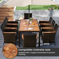 Costway 9PCS Patio Rattan Dining Set Armrest Cushioned Chair With Acacia Wood Table, 1.96" Umbrella Hole 16 Costway 9PCS Patio Rattan Dining Set Armrest Cushioned Chair With Acacia Wood Table, 1.96" Umbrella Hole -Costway GUEST 1d8ea754 ff44 409d a0ea 5fa588a82994
