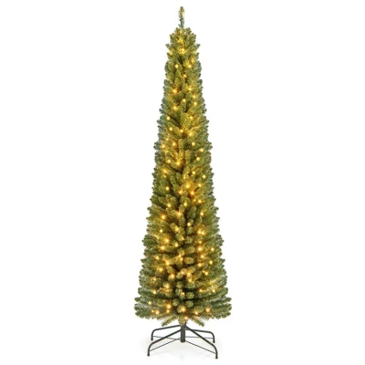 Costway 5/6/7/8 FT Pencil Christmas Tree With 295/392/523/671 Memory Wire Branch Tips 110/140/190/250 LED Lights For Home 14 Costway 5/6/7/8 FT Pencil Christmas Tree With 295/392/523/671 Memory Wire Branch Tips 110/140/190/250 LED Lights For Home - Image 12
