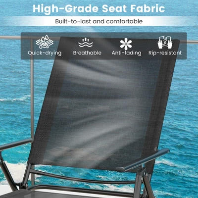 Costway 2 Piece Patio Folding Chaise Lounge Chairs With 6-Level Backrest Reclining Chairs Tan/Black/Grey 9 Costway 2 Piece Patio Folding Chaise Lounge Chairs With 6-Level Backrest Reclining Chairs Tan/Black/Grey - Image 7