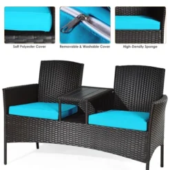 Costway Patio Rattan Conversation Set Loveseat Sofa Cushioned Coffee Table TurquoisRed -Costway GUEST 1db15fc4 c01d 417c a1cf b06ad33430a3