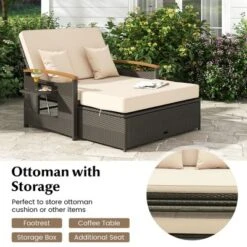 Costway Patio Rattan Daybed Set With Cushioned Loveseat & Storage Ottoman For Porch Beige/Navy/Red/Turquoise/Black/Gray -Costway GUEST 1e419af6 494f 467e bd4e eeabce60d895