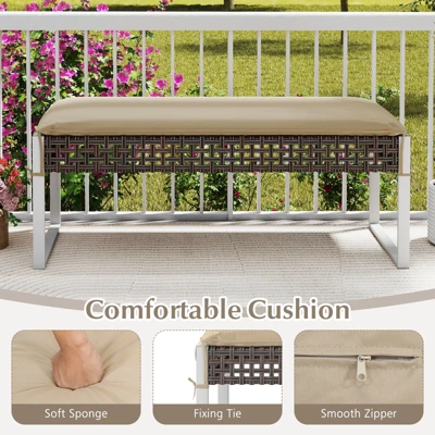 Costway Set Of 2 Outdoor Ottoman Bench Patio PE Rattan Footrest W/ Soft Cushion & Metal Frame 8 Costway Set Of 2 Outdoor Ottoman Bench Patio PE Rattan Footrest W/ Soft Cushion & Metal Frame - Image 6