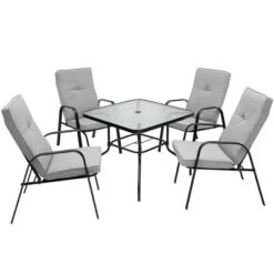Costway Patiojoy 5pcs Patio Dining Set 4 Stackable Chairs Cushioned Square Glass Table -Costway GUEST 1eb55d65 a745 4210 affa f155410761a5