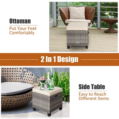 Costway 2PCS Patio Rattan Cushioned Ottoman Seat Foot Rest Table 6 Costway 2PCS Patio Rattan Cushioned Ottoman Seat Foot Rest Table - Image 4