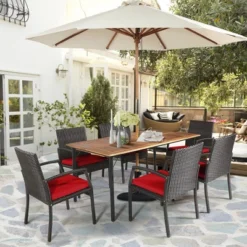 Costway 7PCS Patio Rattan Dining Chair Table Set With Cushion Umbrella Hole Black/Navy -Costway GUEST 1ed84e90 290e 4502 a207 4059e17960f4