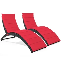 Costway 2PCS Folding Patio Rattan Lounge Chair Chaise Cushioned Portable Garden Lawn Red -Costway GUEST 1efe80a7 97ec 4c2e a187 5616ee378095
