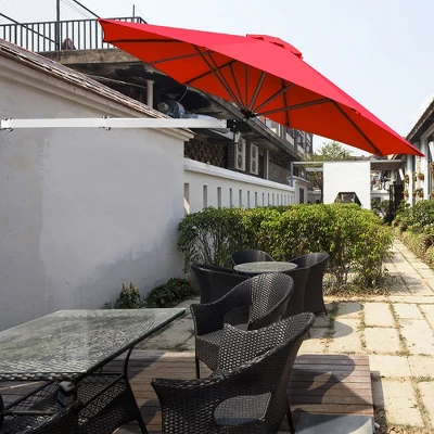 Costway 8ft Wall-Mounted Umbrella Telescopic Folding Tilt Sun Shade TanTurquoise 13 Costway 8ft Wall-Mounted Umbrella Telescopic Folding Tilt Sun Shade TanTurquoise - Image 11