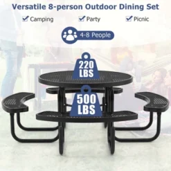 Costway 45" Coated Steel Camping Table Outdoor Round Picnic Table & Bench Set For 8 Black -Costway GUEST 1f43dcc9 7e61 47d2 ad45 a2f8d842e7a4