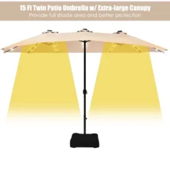 Costway 15Ft Patio Double-Sided Solar LED Market Umbrella Crank Base BeigeTanOrangeBurgundy -Costway GUEST 1f47503b 5f97 4ab7 b832 3d9c4a172b2e