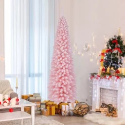 Costway 5/6/7/8 FT Artificial Pink Christmas Tree With 328/460/635/1000 Branch Tips Folding Metal Stand -Costway GUEST 1f7ed218 016a 4244 8839 19de927255e2