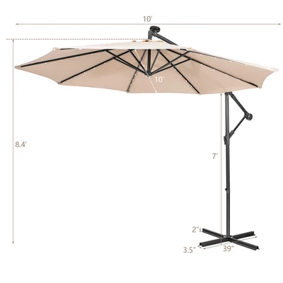 Costway 10FT Cantilever Solar Powered 32LED Lighted Patio Offset Umbrella Outdoor RedBeigeCoffeeBlueNavy 5 Costway 10FT Cantilever Solar Powered 32LED Lighted Patio Offset Umbrella Outdoor RedBeigeCoffeeBlueNavy - Image 3