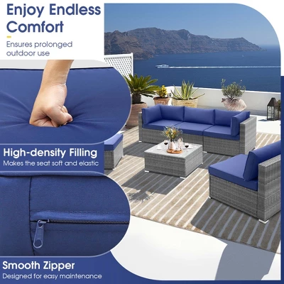 Costway 6 PCS Patio Conversation Sofa Set Outdoor Rattan Furniture Cushioned Seat Navy 9 Costway 6 PCS Patio Conversation Sofa Set Outdoor Rattan Furniture Cushioned Seat Navy - Image 7
