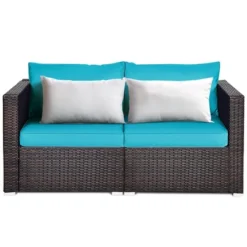 Costway 4PCS Patio Rattan Corner Sofa With Blue Cushion -Costway GUEST 20b27ef9 05f5 4a41 af98 540bf0c255ca