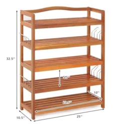 Costway 5-Tier Wood Shoe Rack Solid Acacia Wood Shoe Shelf With Side Metal Hooks -Costway GUEST 20b5bbe5 aa80 4f61 a37e 191f7f4745ae