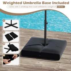 Costway 10 FT Solar Offset Hanging Umbrella Patio Cantilever Umbrella With 32 LED Lights Brown/Turquoise/Beige/Gray/Red -Costway GUEST 20c41132 00ee 48f9 9675 cc1d82f0e701