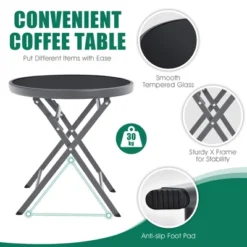 Costway 3PCS Outdoor Bistro Set Folding Table And Chairs Garden Deck Black -Costway GUEST 2100a35b 3a17 4d6a bad5 5176f7318094