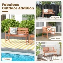 Costway Patio Solid Wood Bench Wood 2-Seat Chair With Slatted Seat & Inclined Backrest -Costway GUEST 213ae59d 3b39 49ff ad34 581061460340